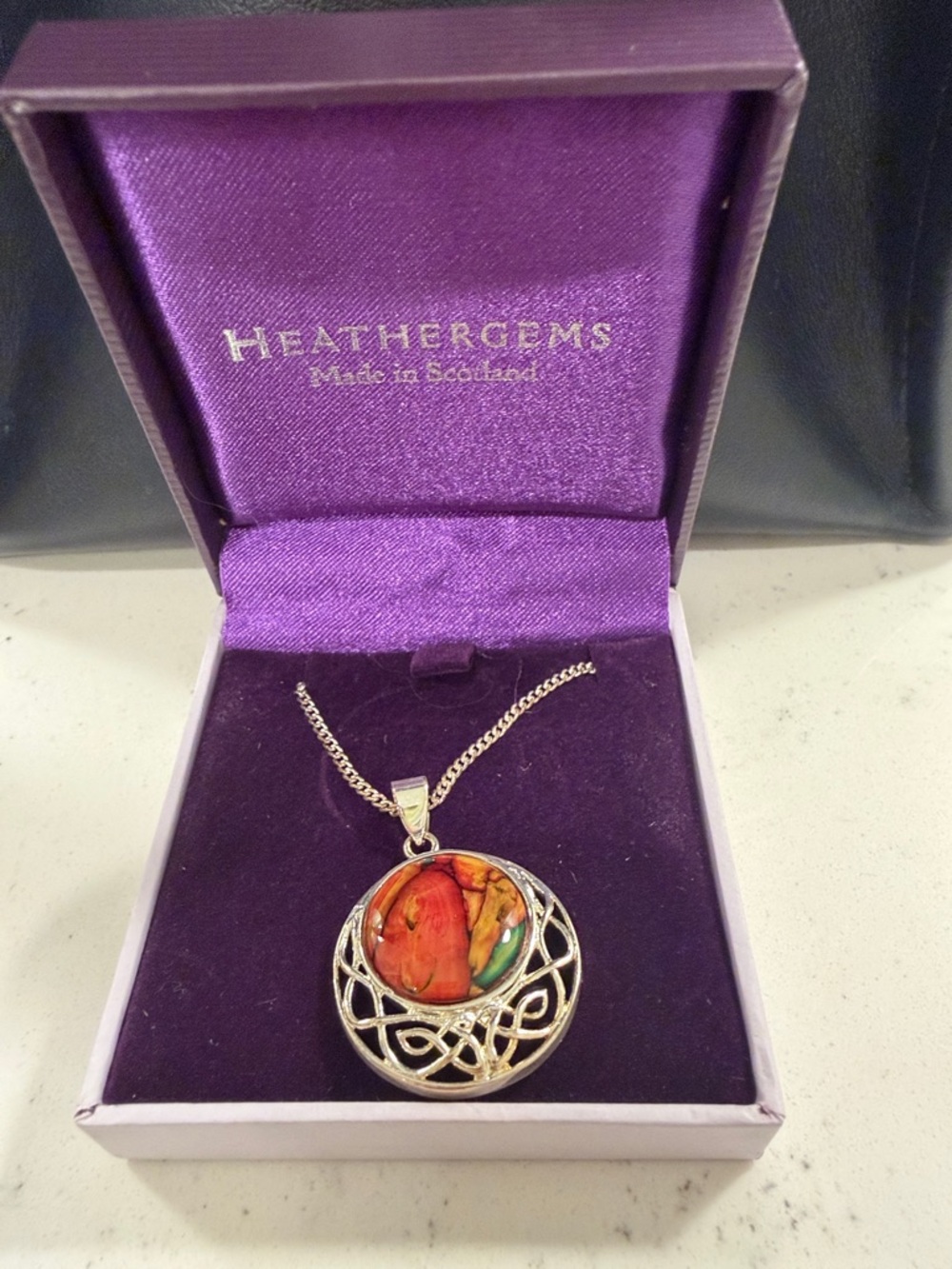 Women's Orange Multicolor Tree of Life Pendant Necklace - Silver Tone